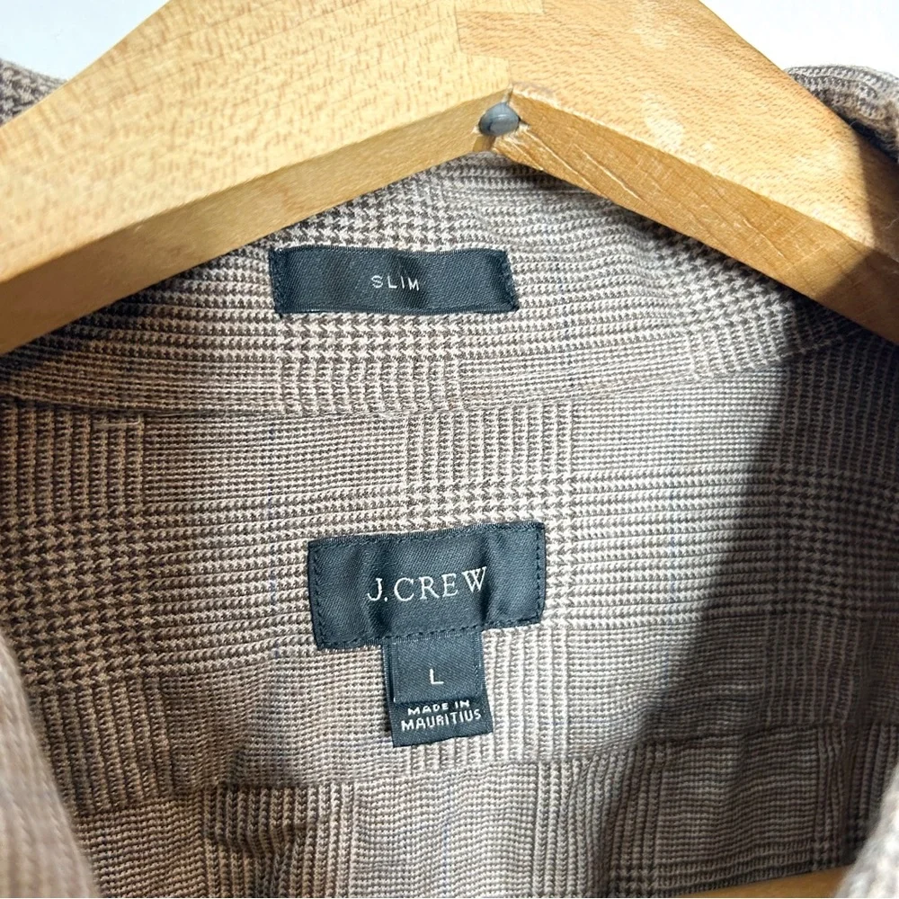 J. Crew Mens Classic Long Sleeve Button Front Shirt Neutral Brown Plaid Cotton L